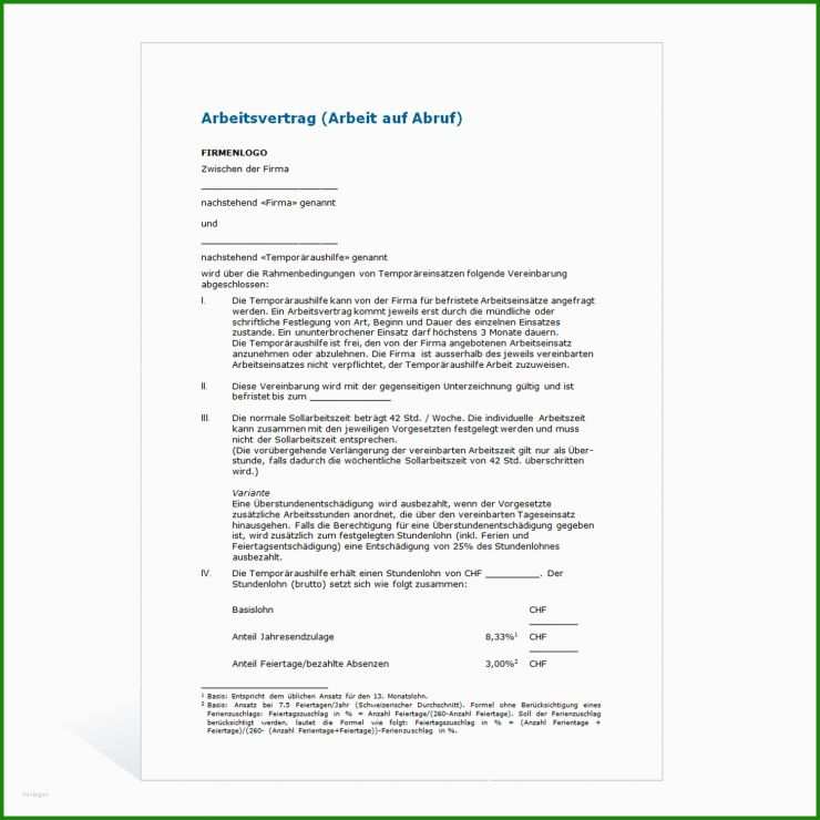 Muster Arbeitsvertrag Mitarbeiter