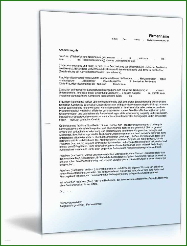 Muster Arbeitszeugnis Führungskraft