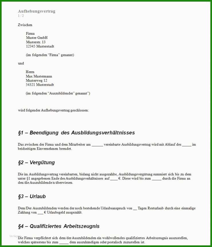 Muster Arbeitszeugnis Nach Aufhebungsvertrag