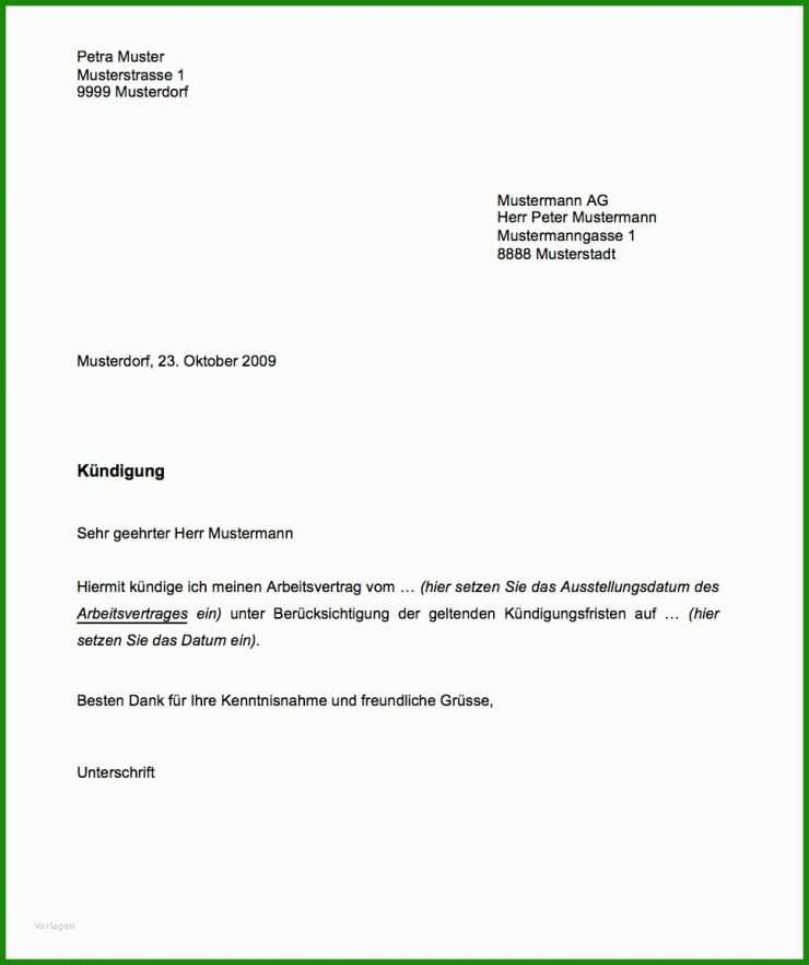 Muster Brief Kündigung