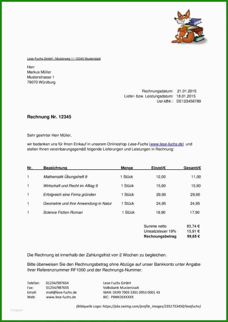 Muster Einer ordnungsgemäßen Rechnung