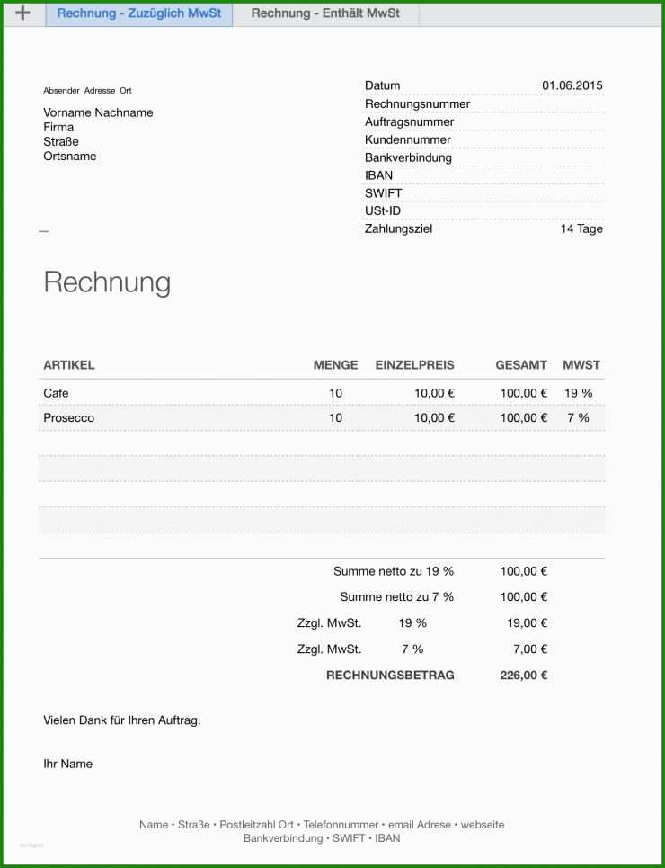 Muster Für Rechnung Mit Mwst
