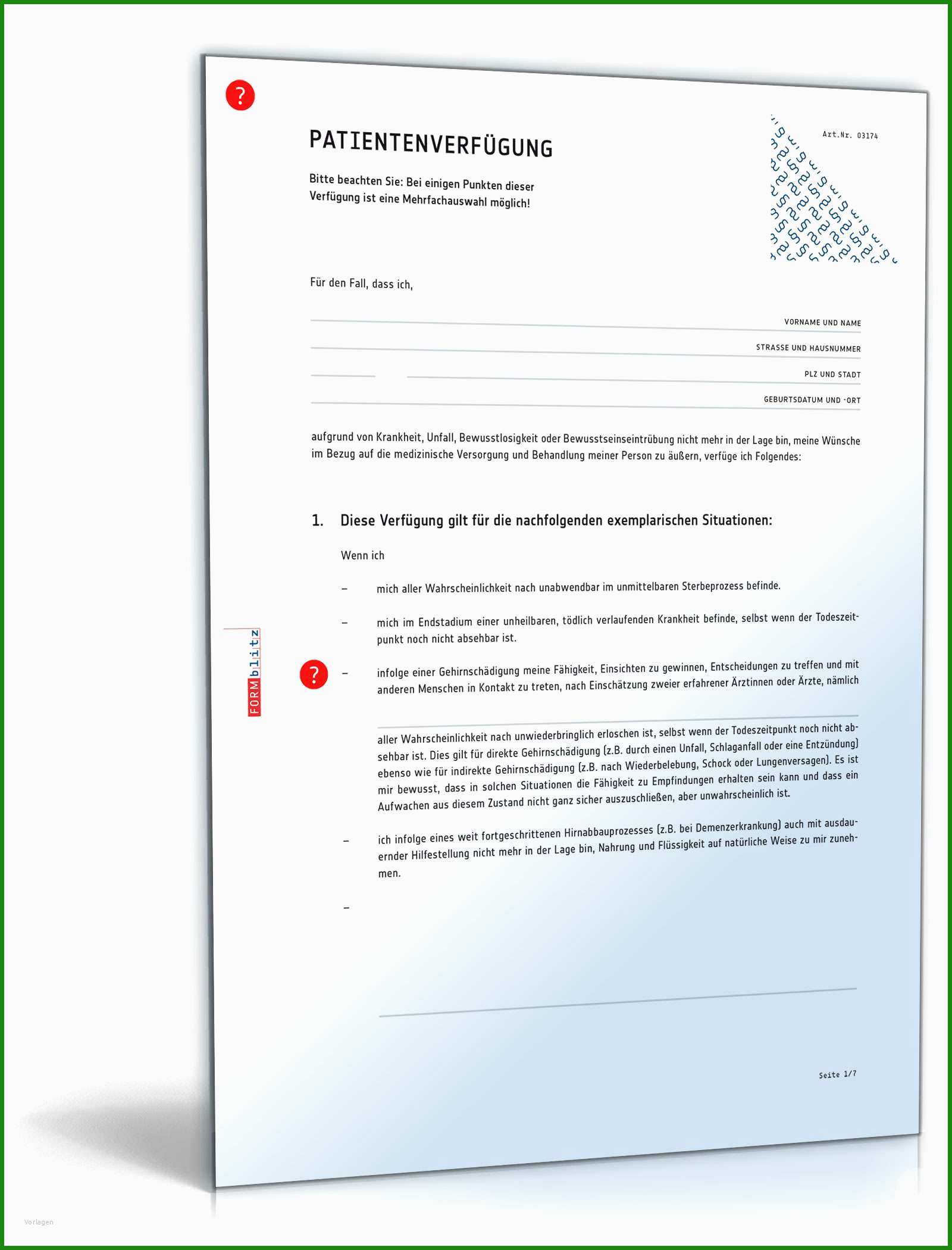 Muster Patientenverfügung Bayern