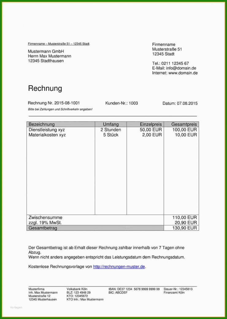 Muster Proforma Rechnung Schweiz