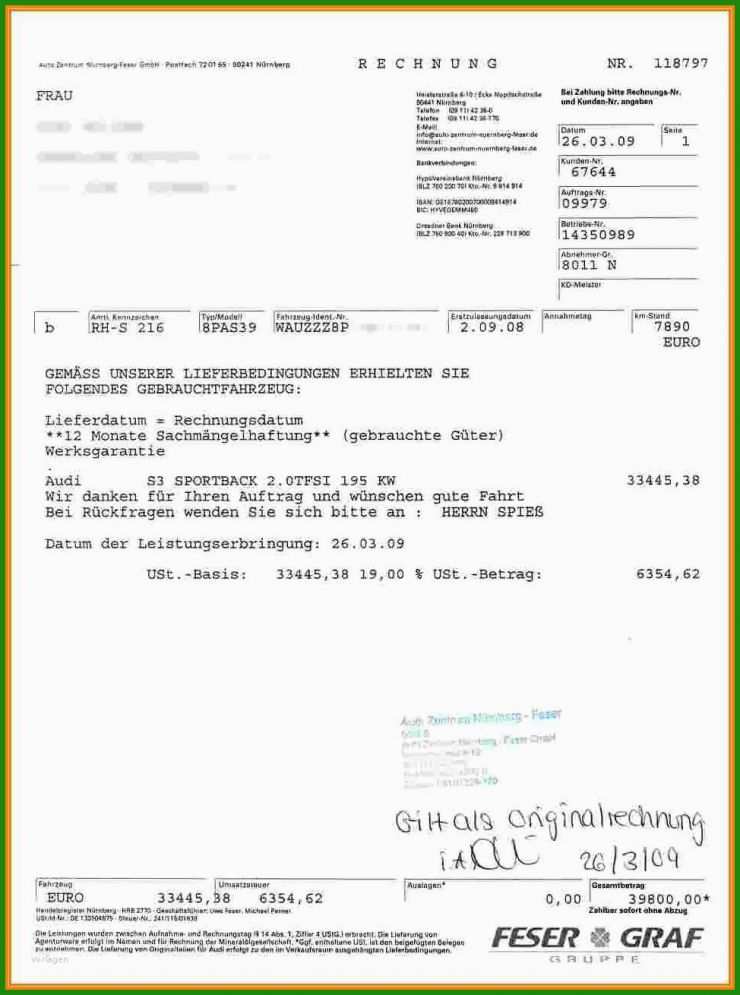 Muster Rechnung Autoverkauf