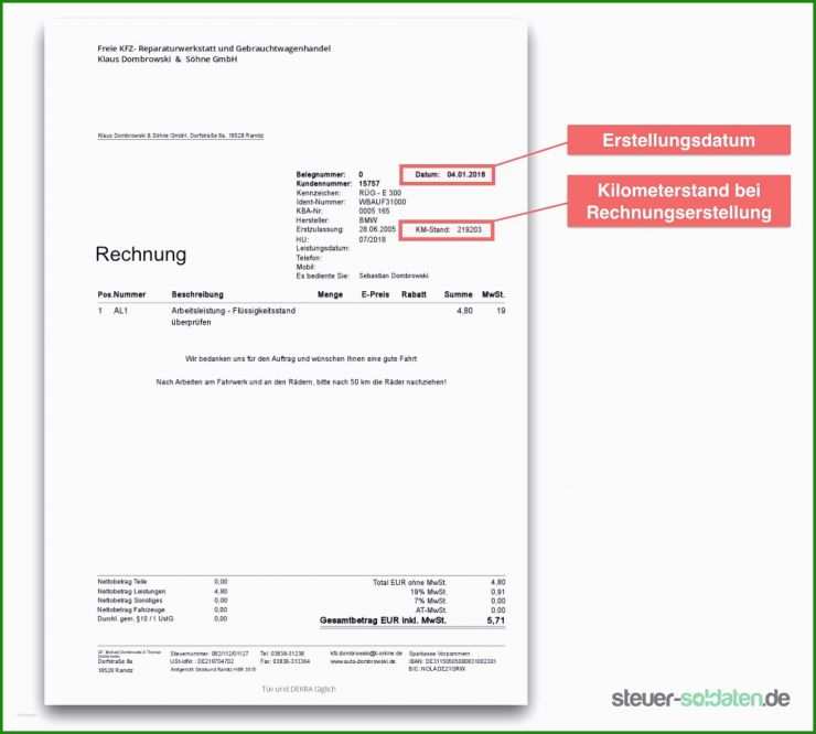 Muster Rechnung Drittland