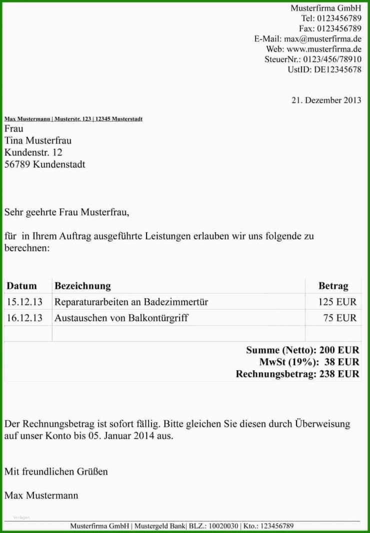Muster Rechnung Englisch