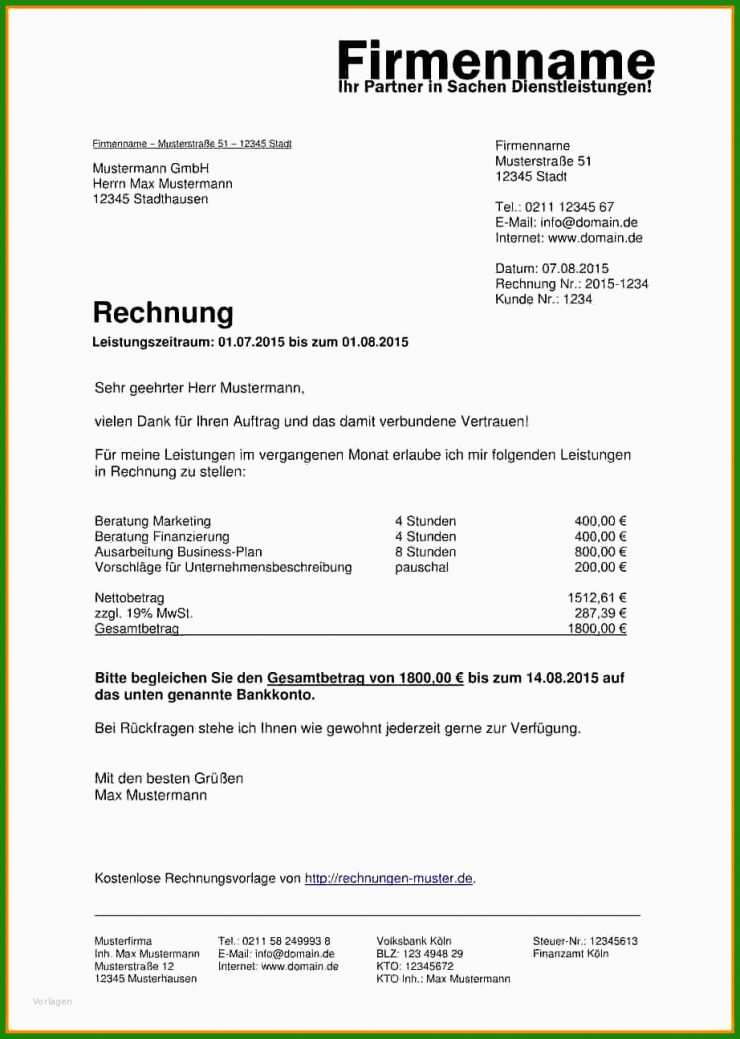 Muster Rechnung Freiberufler