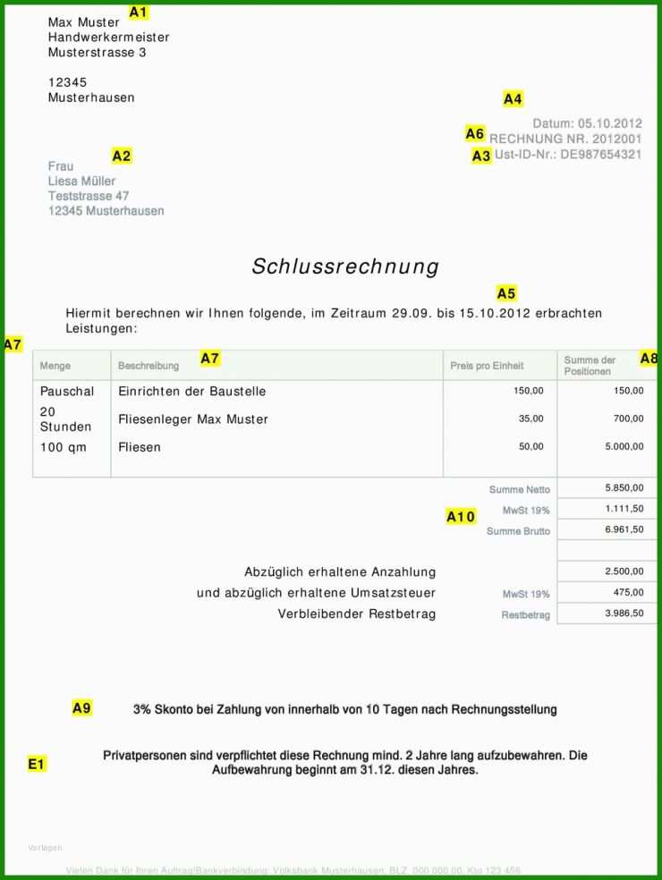 Muster Rechnung Für Anzahlung