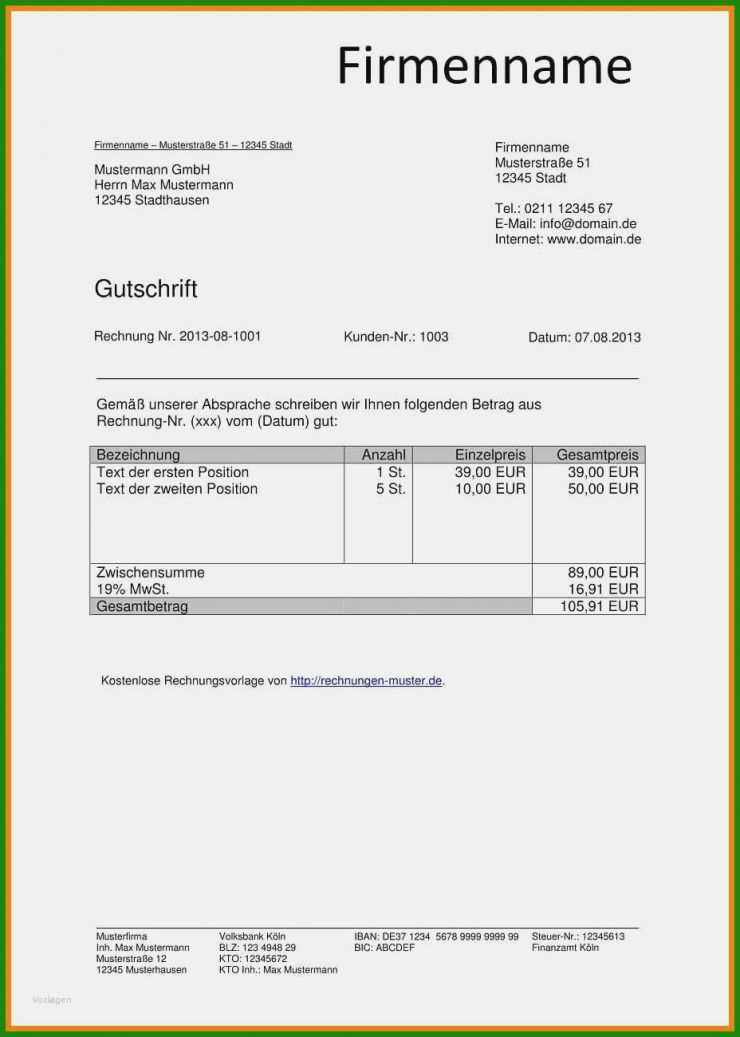 Muster Rechnung Kleinunternehmer Word
