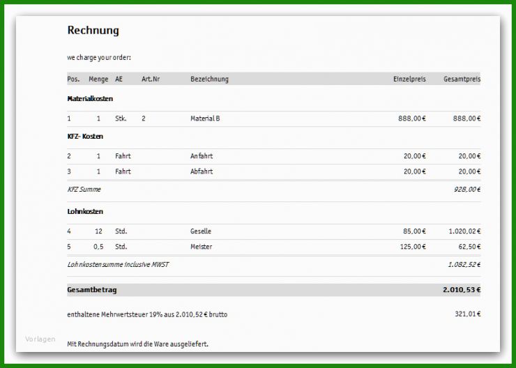 Muster Rechnung Mit Material