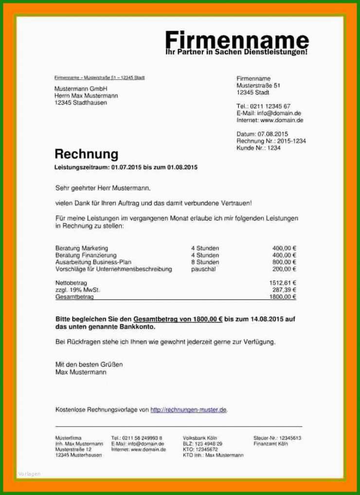 Muster Rechnung Privatperson