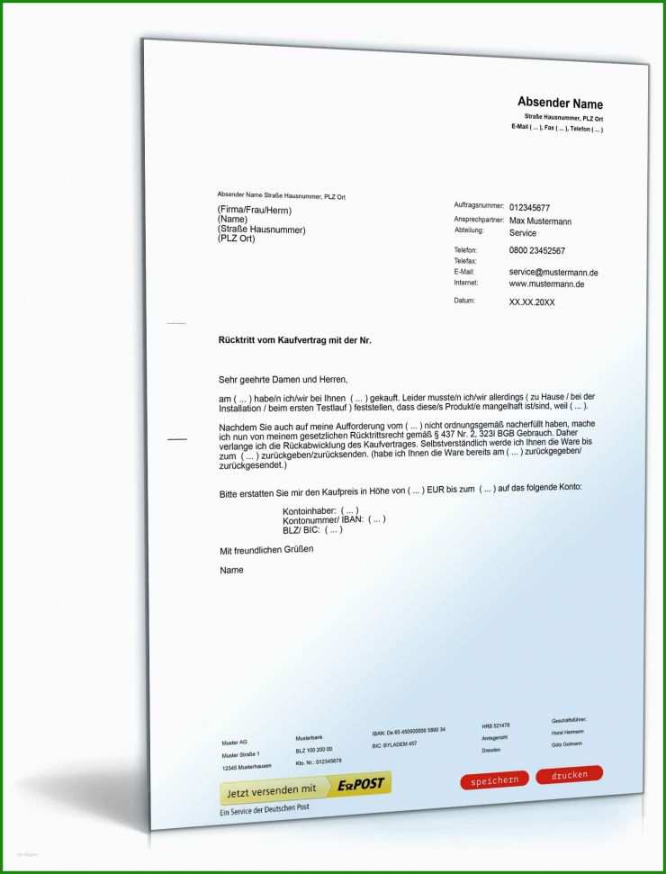 Muster Rücktritt Vom Kaufvertrag Sachmangel