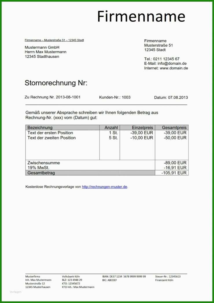 Muster Storno Rechnung