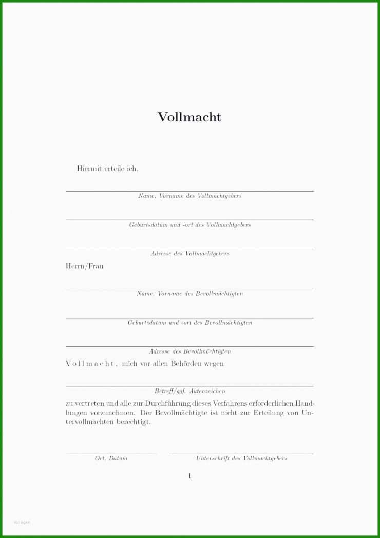 Muster Vollmacht Autoverkauf