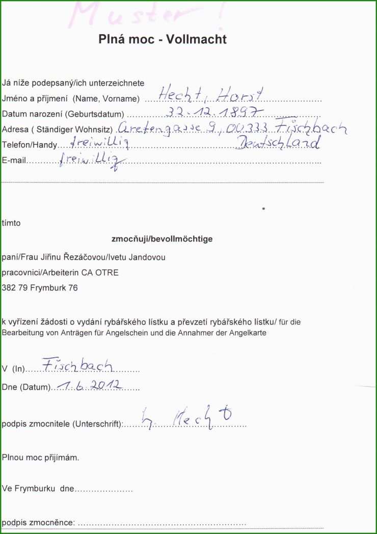Muster Vollmacht Schreiben