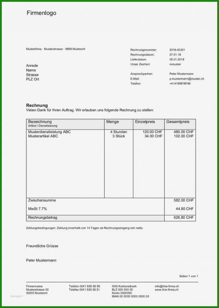 Muster Vorlage Rechnung Schweiz