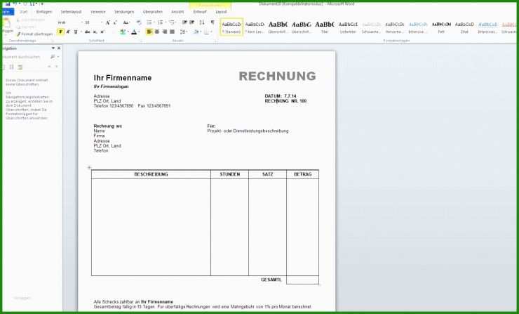Muster Vorlage Rechnung Word