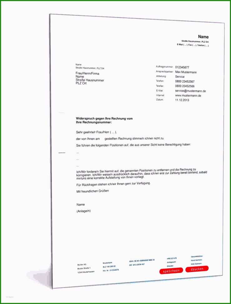 Muster Widerspruch Rechnung
