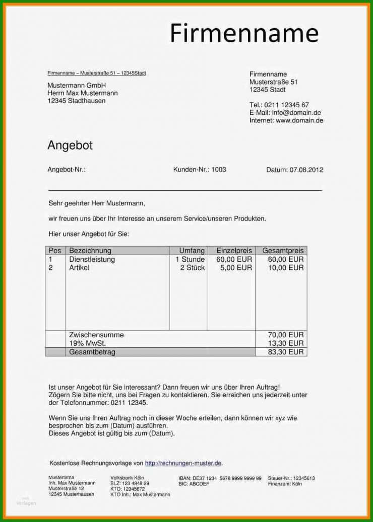 Nachtrag Zum Angebot Muster