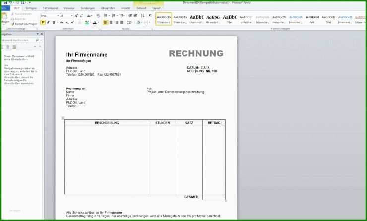 Office Vorlage Rechnung Kostenlos