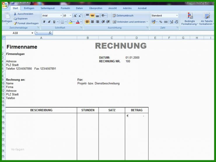 Office Vorlagen Rechnung Excel