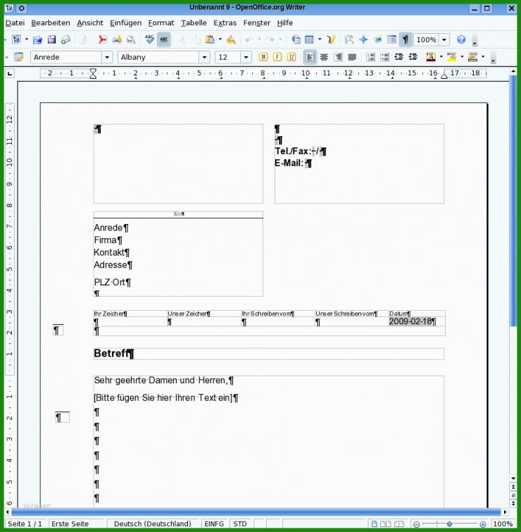 Open Office Brief Vorlage