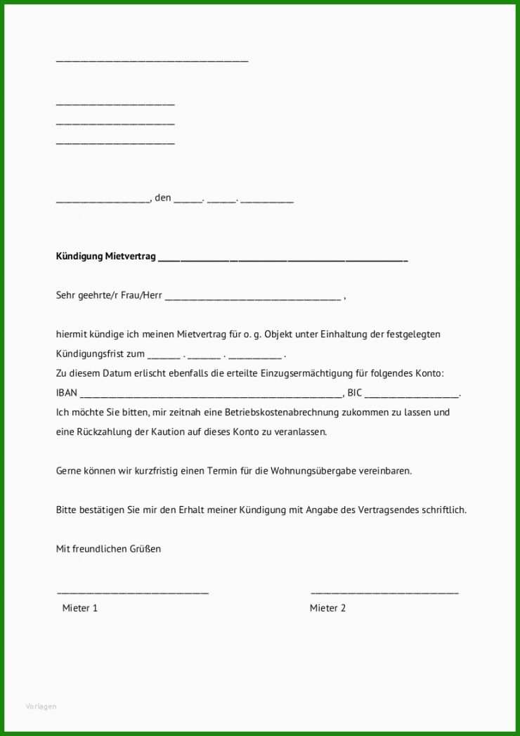 Ordentliche Kündigung Mietvertrag Muster