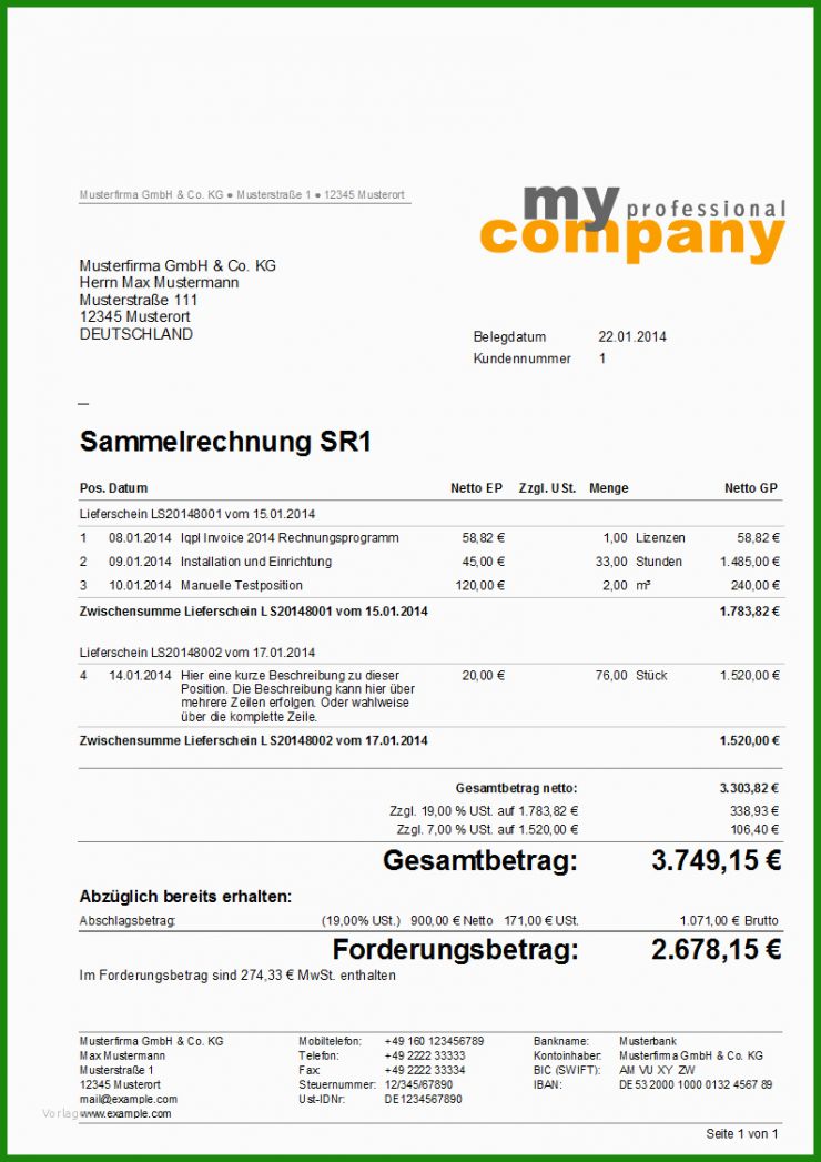 Ordnungsgemäße Rechnung Muster 2017