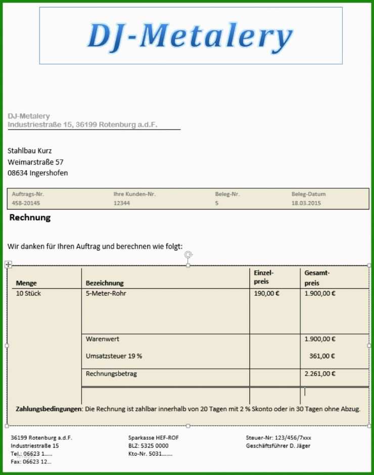 Ordnungsgemäße Rechnung Muster Englisch