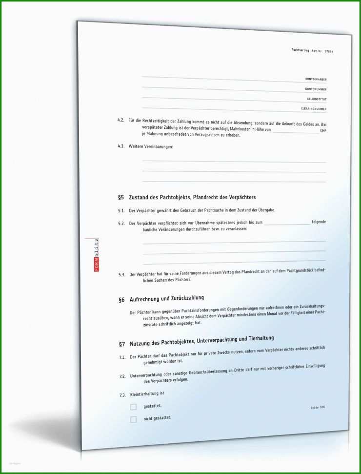 Pachtvertrag Unternehmen Muster