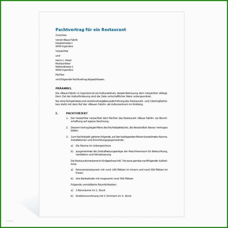 Pachtvertrag Weide Muster