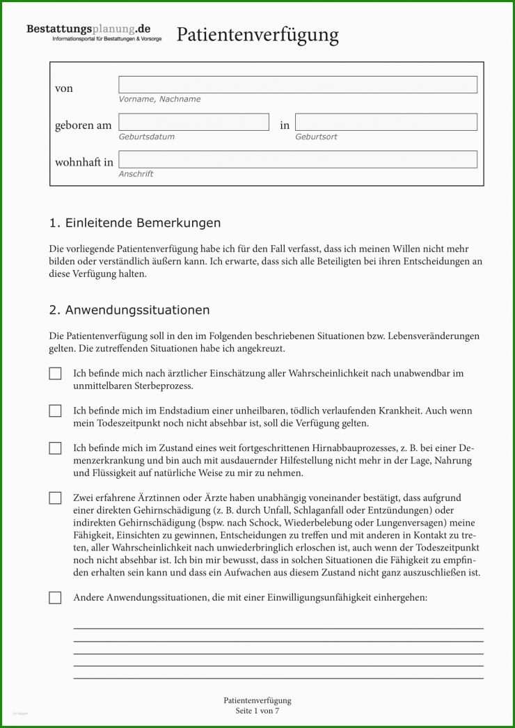 Patientenverfügung Vordruck Vorlage