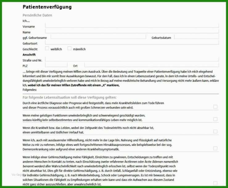 Patientenverfügung Vorlage