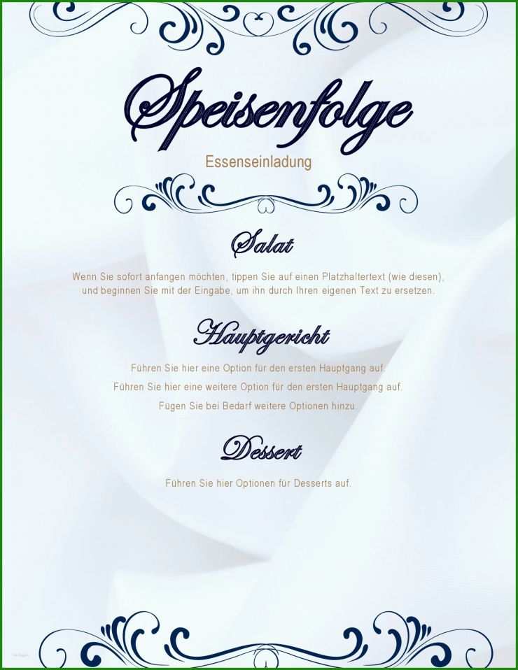 Perfektes Dinner Menükarte Vorlage