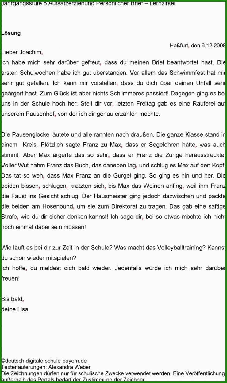 Persönlicher Brief 5 Klasse Realschule Muster