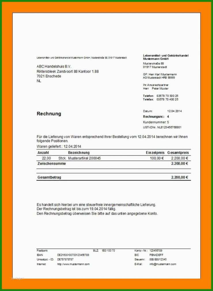 Pflichtangaben Rechnung Gmbh Muster