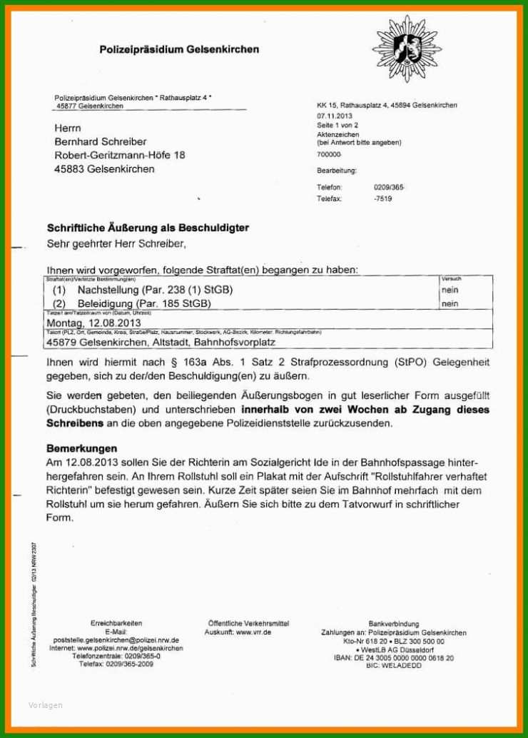 Polizei Bericht Vorlage
