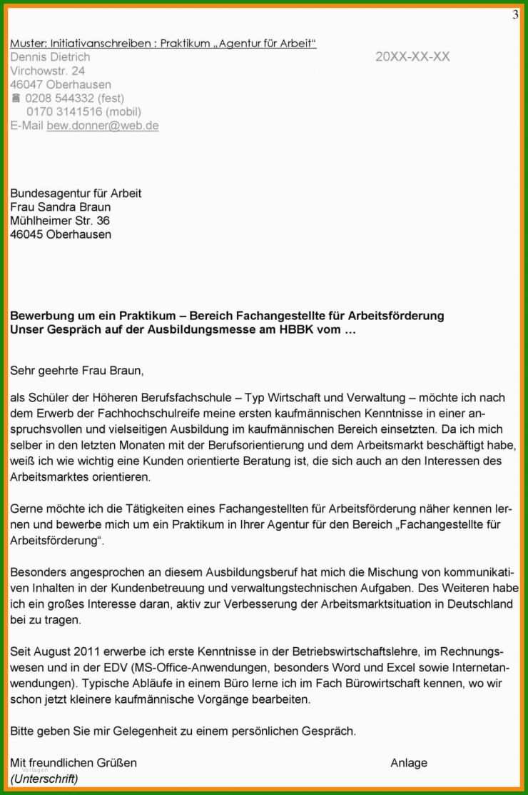 Praktikum Anschreiben Vorlage