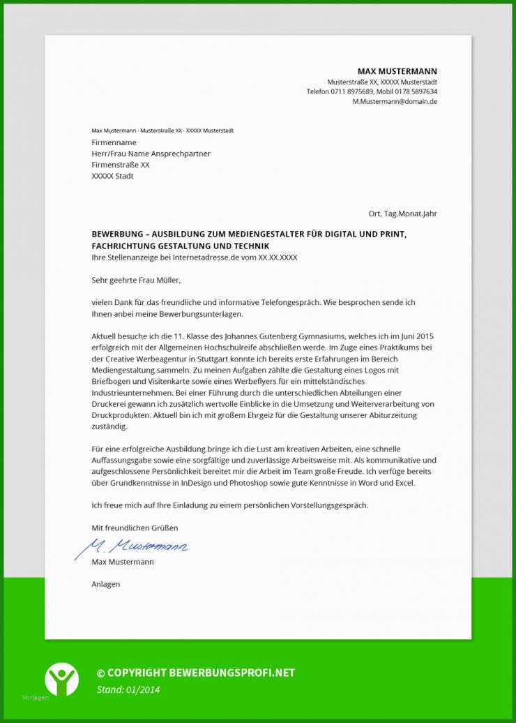 Praktikum Bewerbung Vorlagen