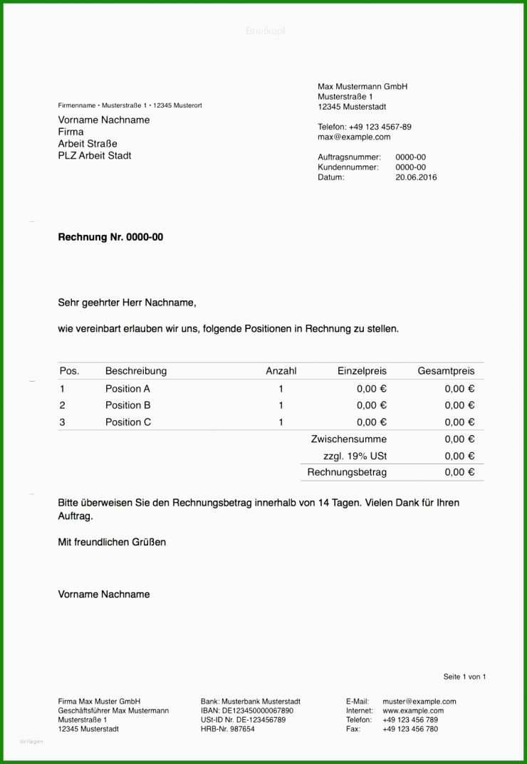 Privat Rechnung Vorlage