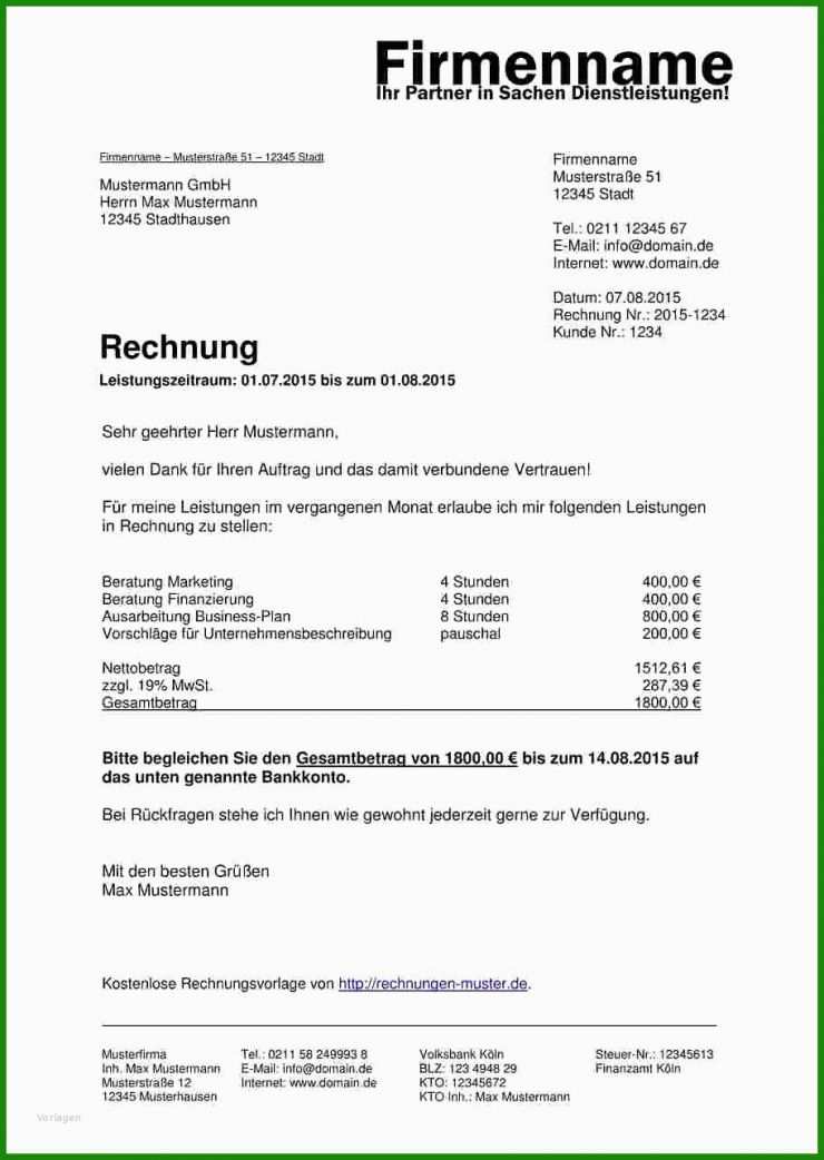 Privatperson Rechnung Schreiben Vorlage