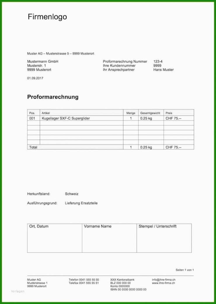 Proforma Rechnung österreich Vorlage
