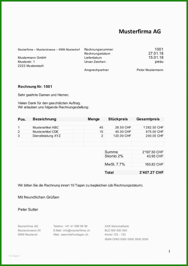 Proforma Rechnung Schweiz Vorlage