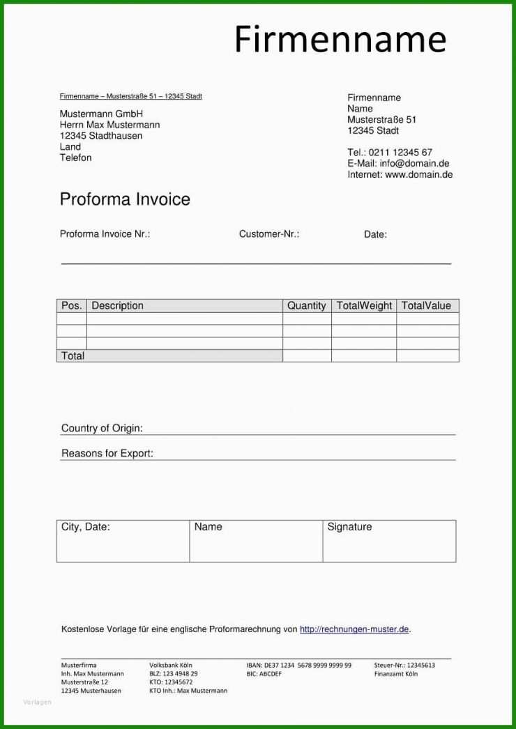 Proforma Rechnung Usa Vorlage