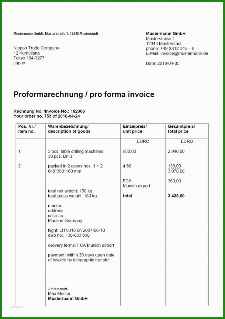 Proforma Rechnung Vorlage