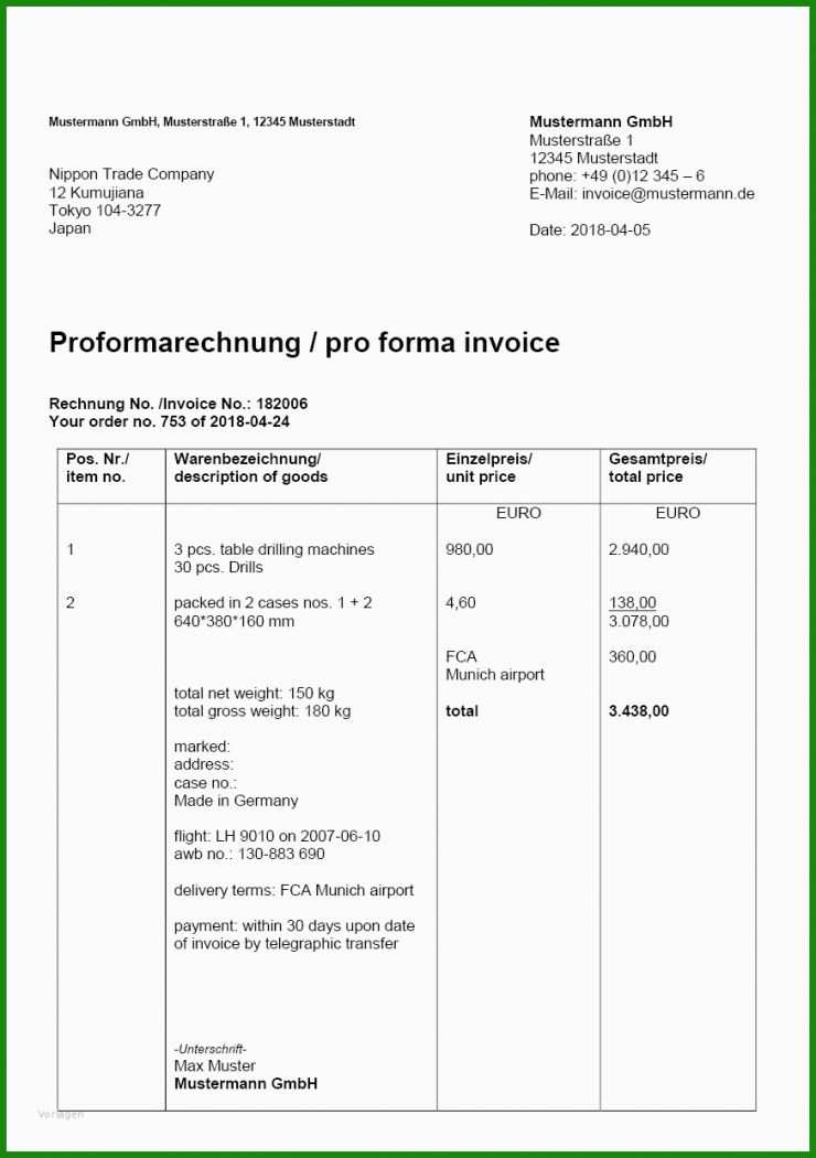 Proforma Rechnung Vorlage Kostenlos