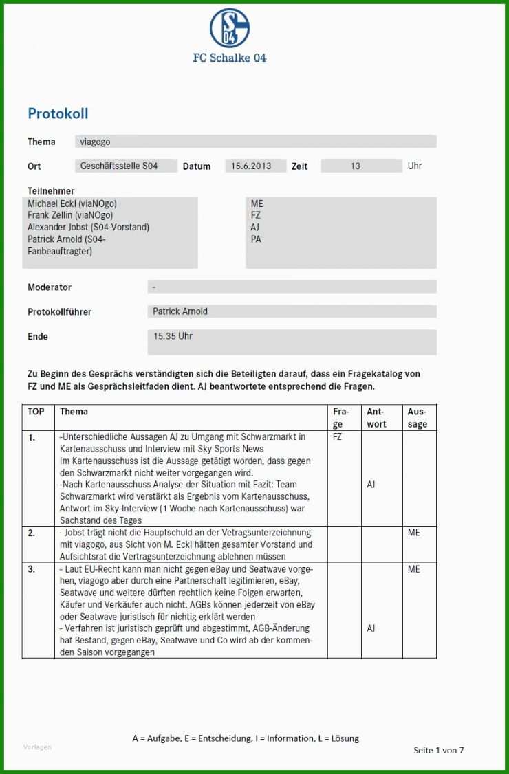 Protokoll Elternbeiratssitzung Vorlage