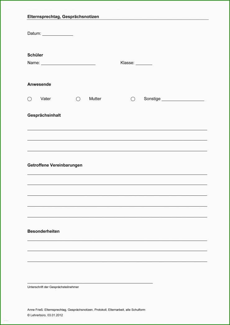 Protokoll Elterngespräch Vorlage