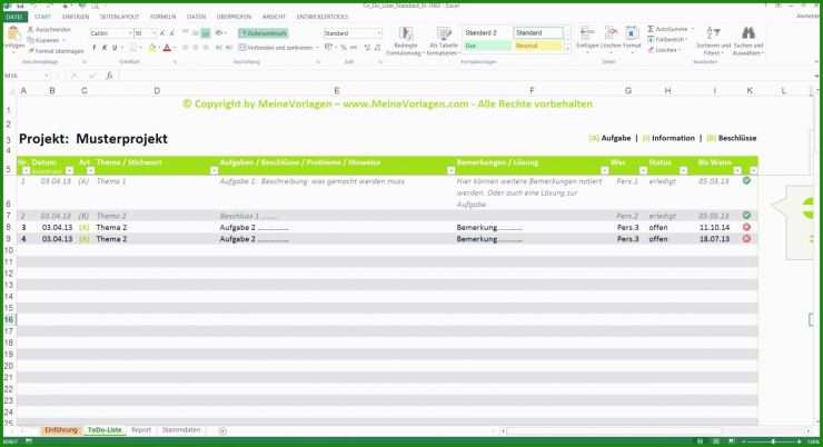 Protokoll Excel Vorlage